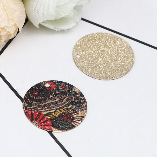Image de 10 Pcs Breloques Peinture en Émail en Laiton Doré Multicolore Rond Fleurs Amas Stellaire 20mm Dia