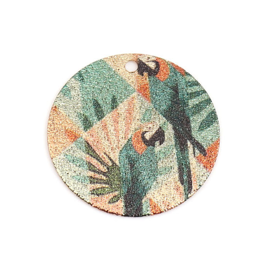 Image de 10 Pcs Breloques Peinture en Émail en Laiton Doré Multicolore Rond Perroquet Amas Stellaire 20mm Dia