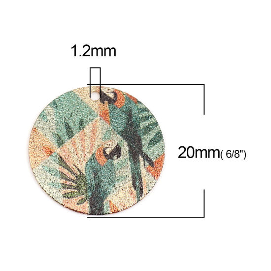 Image de 10 Pcs Breloques Peinture en Émail en Laiton Doré Multicolore Rond Perroquet Amas Stellaire 20mm Dia