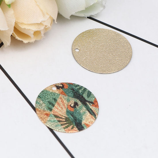 Image de 10 Pcs Breloques Peinture en Émail en Laiton Doré Multicolore Rond Perroquet Amas Stellaire 20mm Dia