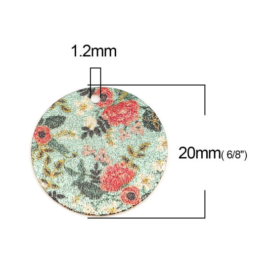 Image de 10 Pcs Breloques Peinture en Émail en Laiton Doré Rouge & Vert Rond Fleurs Amas Stellaire 20mm Dia