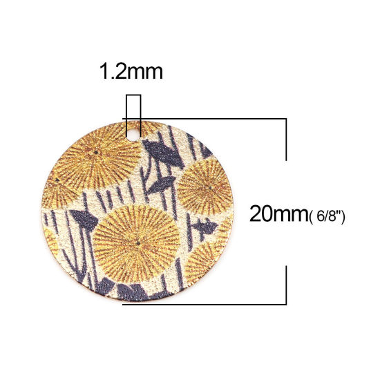 Image de 10 Pcs Breloques Peinture en Émail en Laiton Doré Noir & Jaune Rond Fleurs Amas Stellaire 20mm Dia