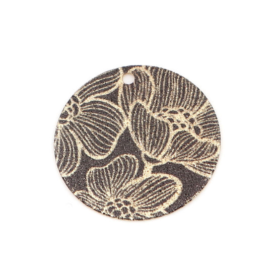 Image de 10 Pcs Breloques Peinture en Émail en Laiton Doré Noir Rond Fleur de Lotus Amas Stellaire 20mm Dia
