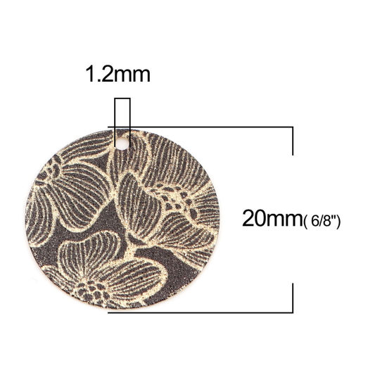 Image de 10 Pcs Breloques Peinture en Émail en Laiton Doré Noir Rond Fleur de Lotus Amas Stellaire 20mm Dia