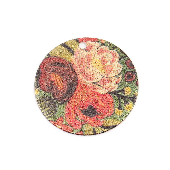 Image de 10 Pcs Breloques Peinture en Émail en Laiton Doré Multicolore Rond Fleurs Amas Stellaire 20mm Dia