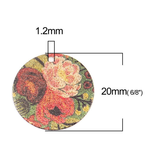 Image de 10 Pcs Breloques Peinture en Émail en Laiton Doré Multicolore Rond Fleurs Amas Stellaire 20mm Dia