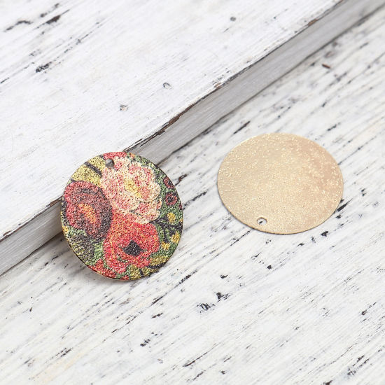 Image de 10 Pcs Breloques Peinture en Émail en Laiton Doré Multicolore Rond Fleurs Amas Stellaire 20mm Dia