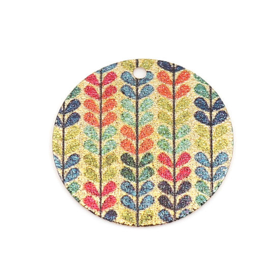 Image de 10 Pcs Breloques Peinture en Émail en Laiton Doré Multicolore Rond Feuilles Amas Stellaire 20mm Dia