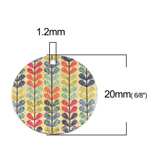 Image de 10 Pcs Breloques Peinture en Émail en Laiton Doré Multicolore Rond Feuilles Amas Stellaire 20mm Dia