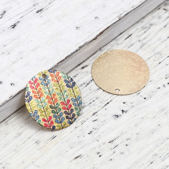 Image de 10 Pcs Breloques Peinture en Émail en Laiton Doré Multicolore Rond Feuilles Amas Stellaire 20mm Dia