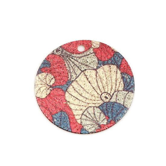 Image de 10 Pcs Breloques Peinture en Émail en Laiton Doré Multicolore Rond Feuille de Lotus Amas Stellaire 20mm Dia