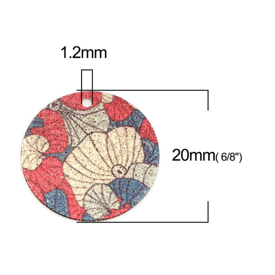Image de 10 Pcs Breloques Peinture en Émail en Laiton Doré Multicolore Rond Feuille de Lotus Amas Stellaire 20mm Dia