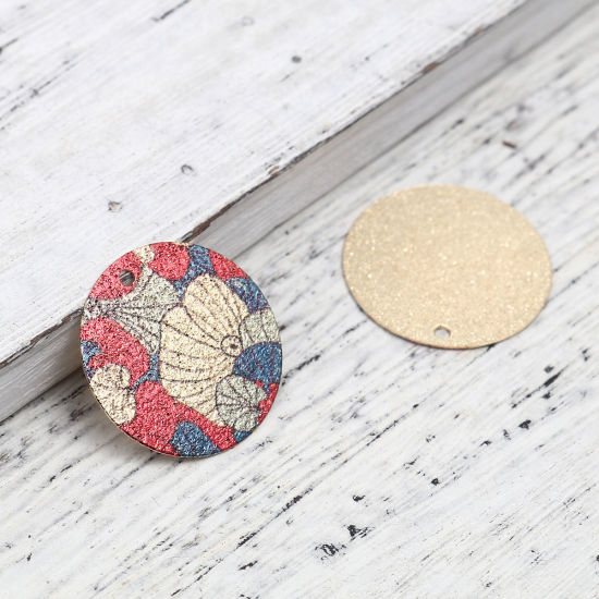 Image de 10 Pcs Breloques Peinture en Émail en Laiton Doré Multicolore Rond Feuille de Lotus Amas Stellaire 20mm Dia