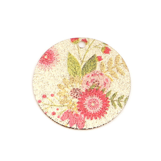 Image de 10 Pcs Breloques Peinture en Émail en Laiton Doré Multicolore Rond Fleurs Amas Stellaire 20mm Dia