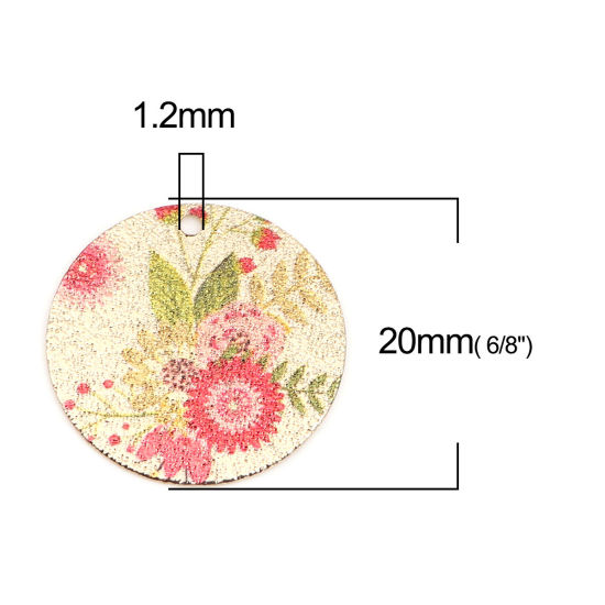 Image de 10 Pcs Breloques Peinture en Émail en Laiton Doré Multicolore Rond Fleurs Amas Stellaire 20mm Dia