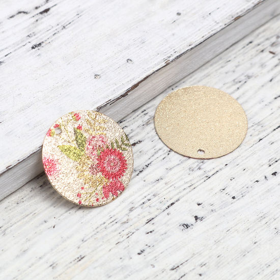 Image de 10 Pcs Breloques Peinture en Émail en Laiton Doré Multicolore Rond Fleurs Amas Stellaire 20mm Dia