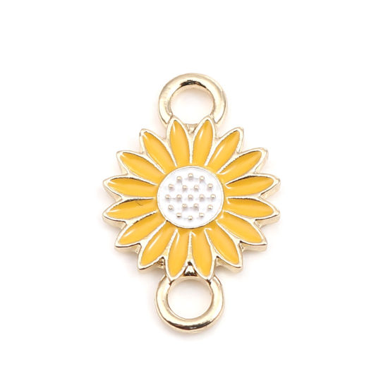 Image de Connecteurs en Alliage de Zinc Marguerite Jaune Doré Émail 22mm x 14mm, 10 Pcs