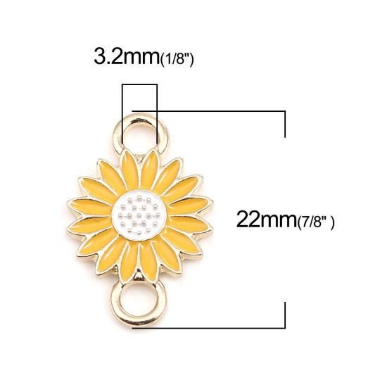 Image de Connecteurs en Alliage de Zinc Marguerite Jaune Doré Émail 22mm x 14mm, 10 Pcs