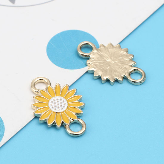 Image de Connecteurs en Alliage de Zinc Marguerite Jaune Doré Émail 22mm x 14mm, 10 Pcs