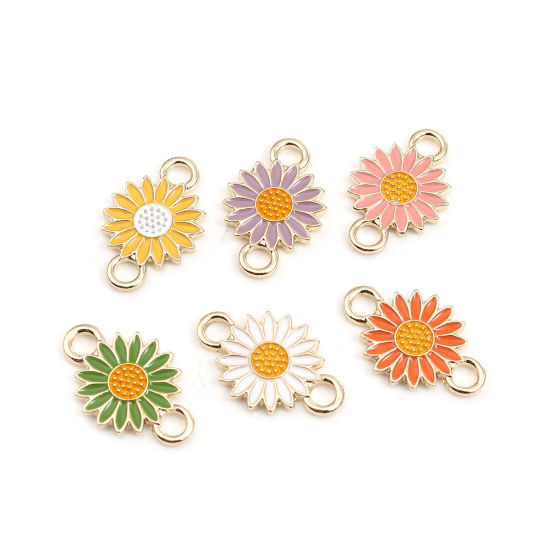 Image de Connecteurs en Alliage de Zinc Marguerite Jaune Doré Émail 22mm x 14mm, 10 Pcs