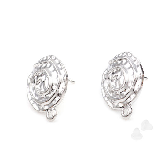 Image de Boucles d'Oreilles Puces en Alliage de Zinc Escargot de Mer Argent Mat avec Boucle 21mm x 17mm, Epaisseur de Fil: (20 gauge), 4 Pcs