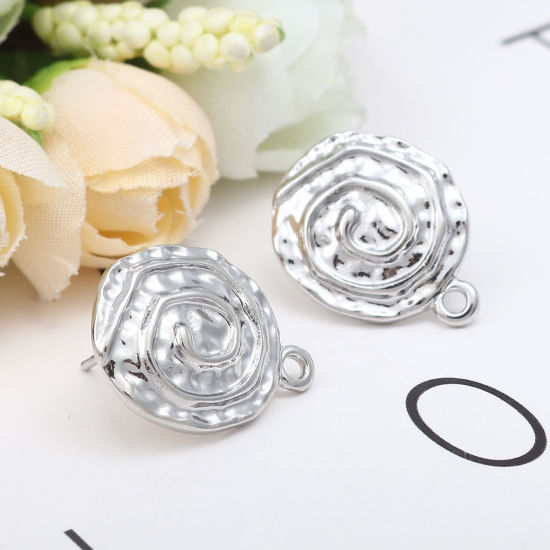 Image de Boucles d'Oreilles Puces en Alliage de Zinc Escargot de Mer Argent Mat avec Boucle 21mm x 17mm, Epaisseur de Fil: (20 gauge), 4 Pcs