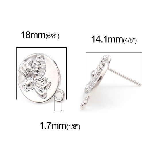 Image de Boucles d'Oreilles Puces Insecte en Alliage de Zinc Rond Argent Mat Abeille avec Boucle 18mm x 15mm, Epaisseur de Fil: (20 gauge), 4 Pcs