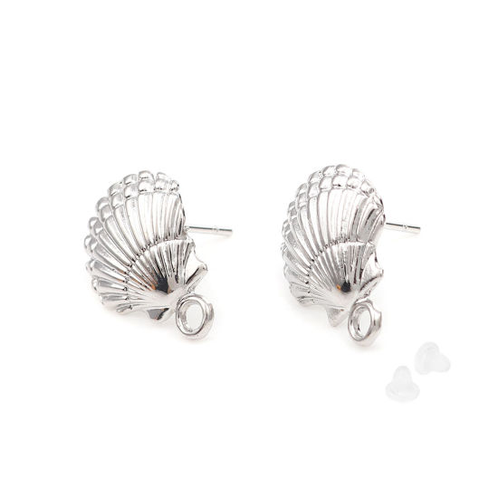 Image de Boucles d'Oreilles Puces en Alliage de Zinc Pétoncle Argent Mat avec Boucle 17mm x 14mm, Epaisseur de Fil: (20 gauge), 4 Pcs