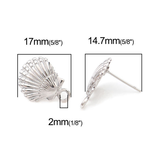 Image de Boucles d'Oreilles Puces en Alliage de Zinc Pétoncle Argent Mat avec Boucle 17mm x 14mm, Epaisseur de Fil: (20 gauge), 4 Pcs