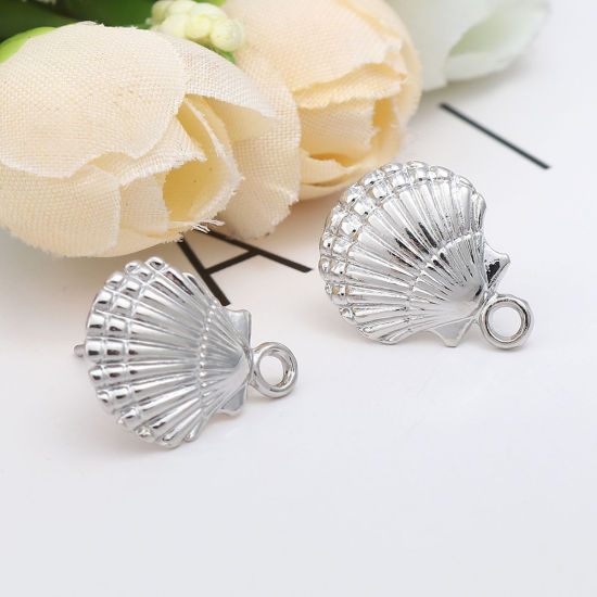 Image de Boucles d'Oreilles Puces en Alliage de Zinc Pétoncle Argent Mat avec Boucle 17mm x 14mm, Epaisseur de Fil: (20 gauge), 4 Pcs