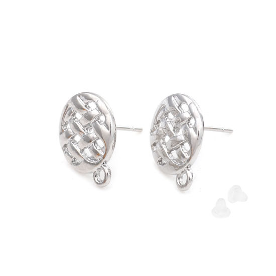 Image de Boucles d'Oreilles Puces en Alliage de Zinc Rond Argent Mat avec Boucle 16mm x 13mm, Epaisseur de Fil: (20 gauge), 4 Pcs