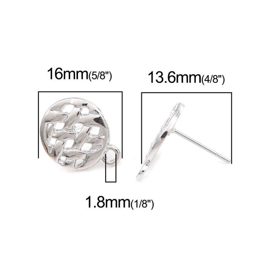 Image de Boucles d'Oreilles Puces en Alliage de Zinc Rond Argent Mat avec Boucle 16mm x 13mm, Epaisseur de Fil: (20 gauge), 4 Pcs