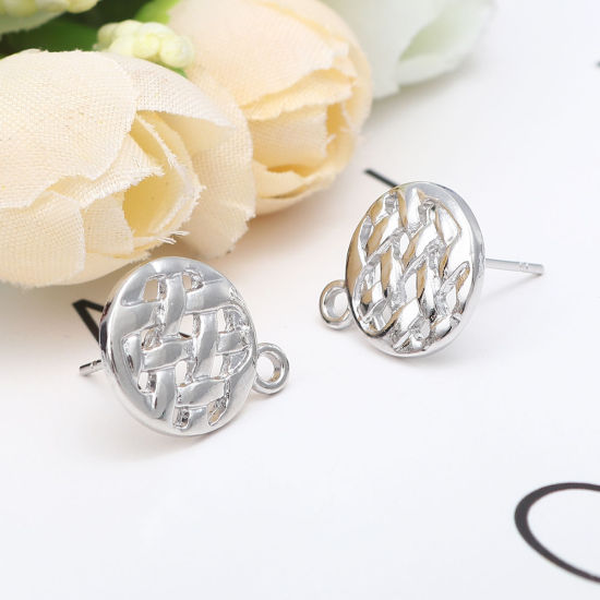 Image de Boucles d'Oreilles Puces en Alliage de Zinc Rond Argent Mat avec Boucle 16mm x 13mm, Epaisseur de Fil: (20 gauge), 4 Pcs