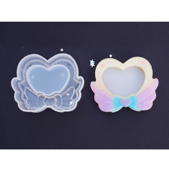 Image de Moule en Silicone Aile Blanc Cœur 64mm x 52mm, 2 Pcs