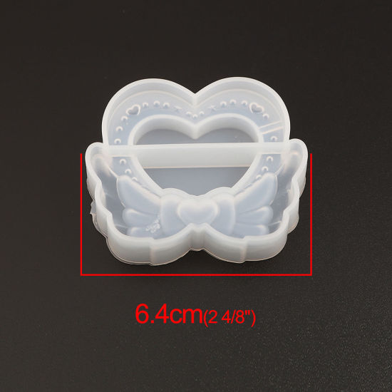 Image de Moule en Silicone Aile Blanc Cœur 64mm x 52mm, 2 Pcs