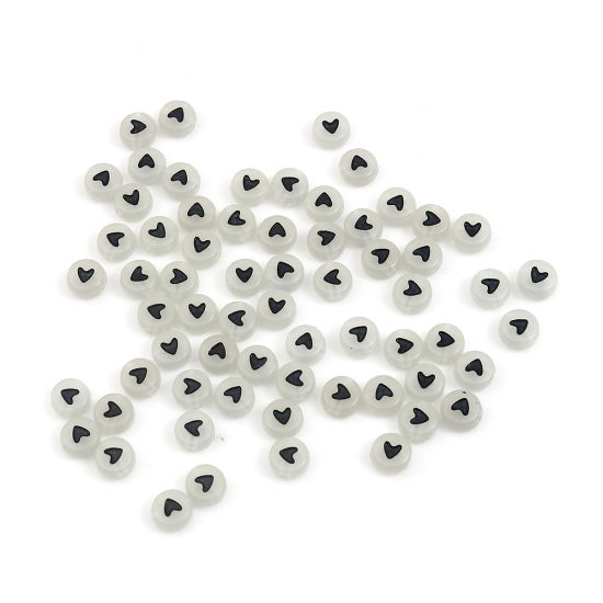 Image de Perles en Acrylique Plat-Rond Noir Cœur Env. 7mm Dia, Trou: env. 1.4mm, 500 Pcs