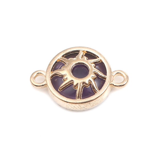 Image de Connecteurs Galaxie en Alliage de Zinc Rond Violet Foncé Doré Soleil 20mm x 14mm, 10 Pcs