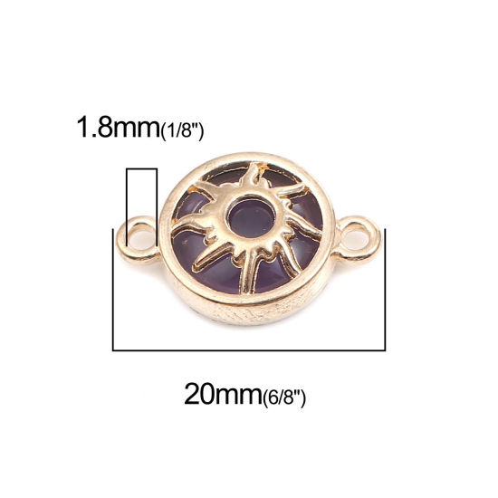 Image de Connecteurs Galaxie en Alliage de Zinc Rond Violet Foncé Doré Soleil 20mm x 14mm, 10 Pcs