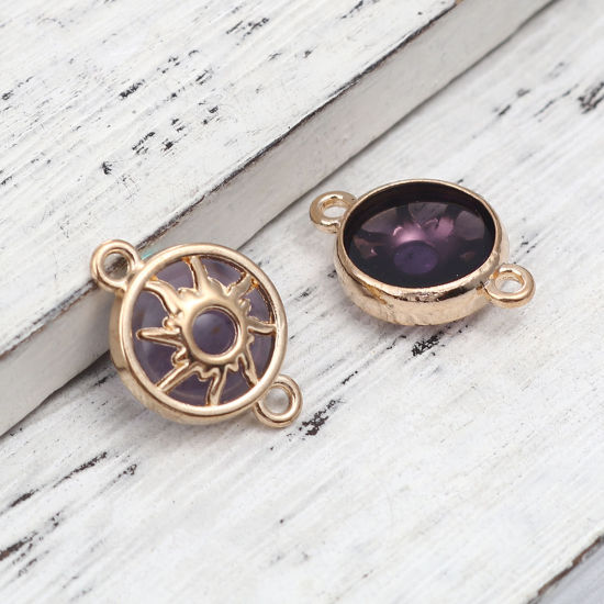 Image de Connecteurs Galaxie en Alliage de Zinc Rond Violet Foncé Doré Soleil 20mm x 14mm, 10 Pcs
