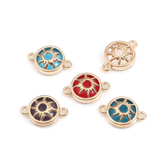 Image de Connecteurs Galaxie en Alliage de Zinc Rond Violet Foncé Doré Soleil 20mm x 14mm, 10 Pcs