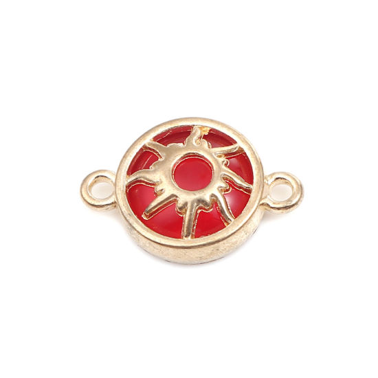 Image de Connecteurs Galaxie en Alliage de Zinc Rond Rouge Doré Soleil 20mm x 14mm, 10 Pcs