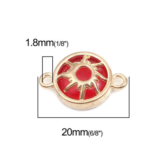Image de Connecteurs Galaxie en Alliage de Zinc Rond Rouge Doré Soleil 20mm x 14mm, 10 Pcs