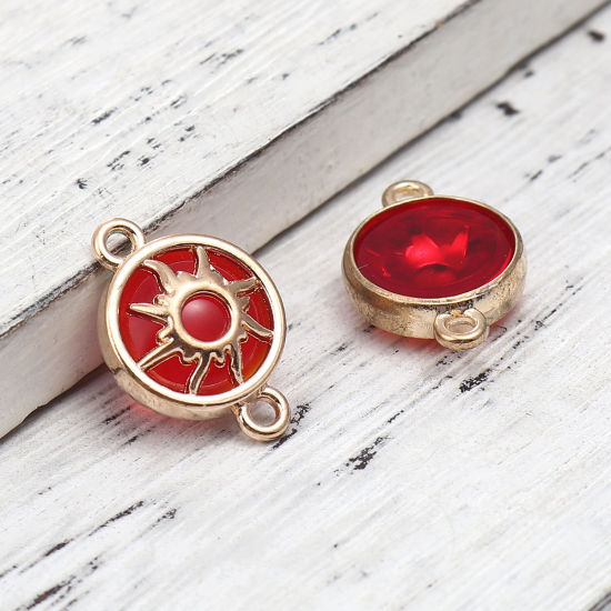 Image de Connecteurs Galaxie en Alliage de Zinc Rond Rouge Doré Soleil 20mm x 14mm, 10 Pcs