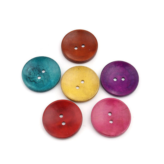 Image de Bouton de Couture en Bois Naturel Deux Trous Rond Couleur au Hasard 35mm Dia, 50 Pcs
