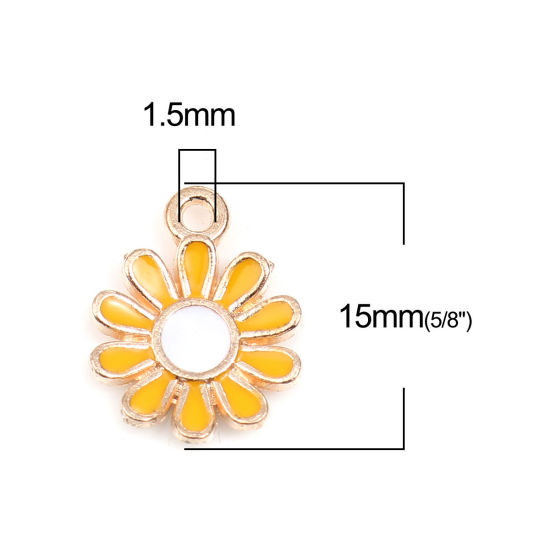 Picture of Zinc Based Alloy Charms Daisy Flower Gold Plated White & Yellow Enamel 15mm x 11mm, 20 PCs