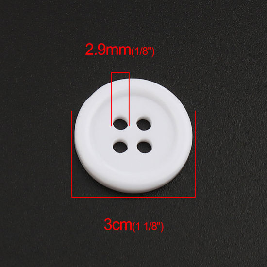 Picture of Resin Sewing Buttons Scrapbooking 4 Holes Round White 30mm Dia, 50 PCs