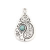 Picture of Zinc Based Alloy & Acrylic Pendants Drop Antique Silver Color Green Blue Imitation Turquoise 33mm x 19mm, 5 PCs