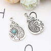 Picture of Zinc Based Alloy & Acrylic Pendants Drop Antique Silver Color Green Blue Imitation Turquoise 33mm x 19mm, 5 PCs