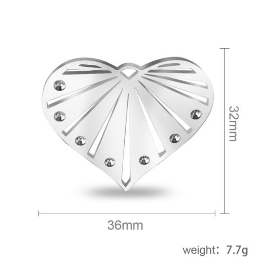Image de Pendentifs en 304 Acier Inoxydable Très Poli Cœur Argent Mat Pouvoir Graver sur Espace Blanc 36mm x 32mm, 1 Pièce