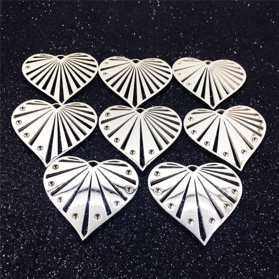 Image de Pendentifs en 304 Acier Inoxydable Très Poli Cœur Argent Mat Pouvoir Graver sur Espace Blanc 36mm x 32mm, 1 Pièce